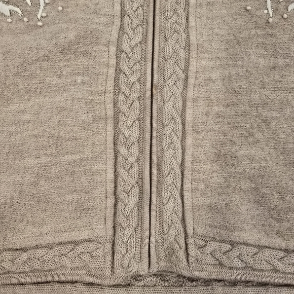 Coldwater Creek Wool Cardigan Vest Womens Large Embroidered Cable Knit VNeck Zip - Picture 3 of 9